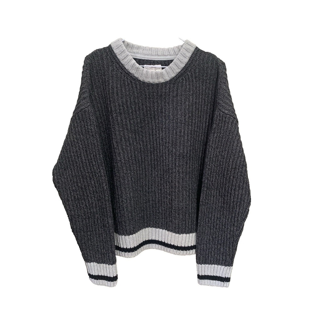 Roots Women's Pullover Knit Sweater Size‎ L Genuine Roots Cabin Grey Soft Warm